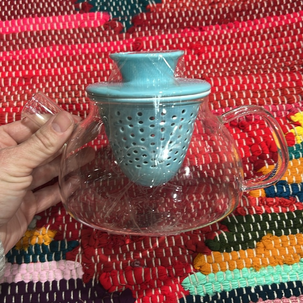 Glass Teapot w/ Blue Porcelain Infuser & Lid — Loose Leaf Tea Pot
